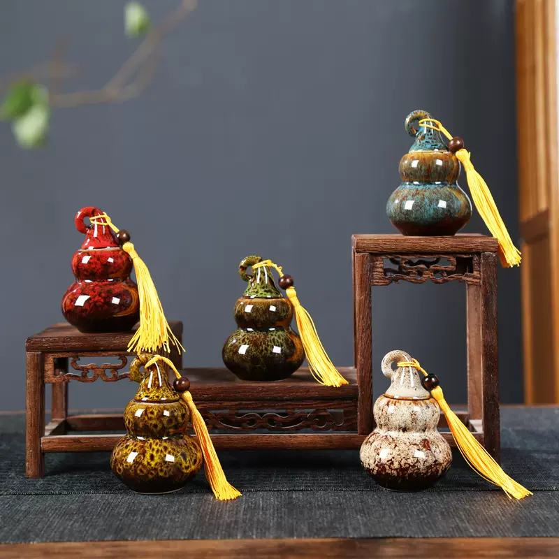 窑变迷你小号陶瓷葫芦茶叶罐便携密封罐家用储茶药粉药膏香粉罐