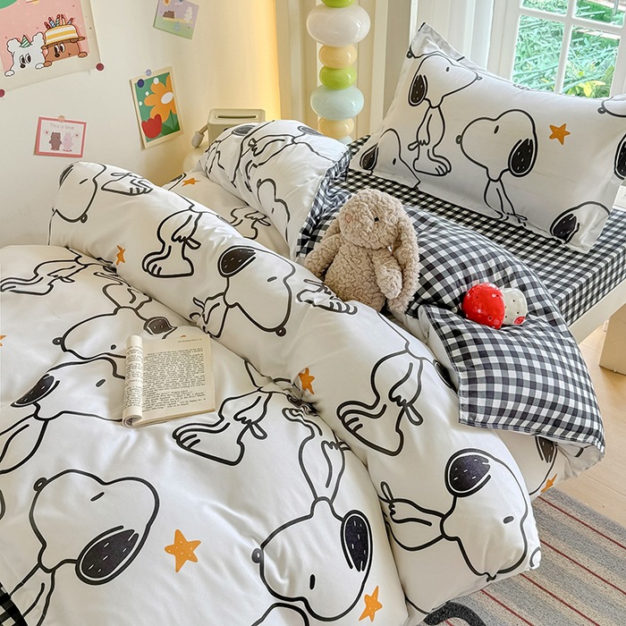 Simple Style Four-Piece Quilt Cover Single-Piece Light Luxury Bedding Dormitory Bed Single Washed Cotton Bedding Four-Piece Set