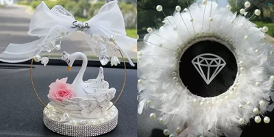 Safe Journey Car Decoration, Internet Car ornaments - lily-of-the-valley-swan-pearl-feather-cushion