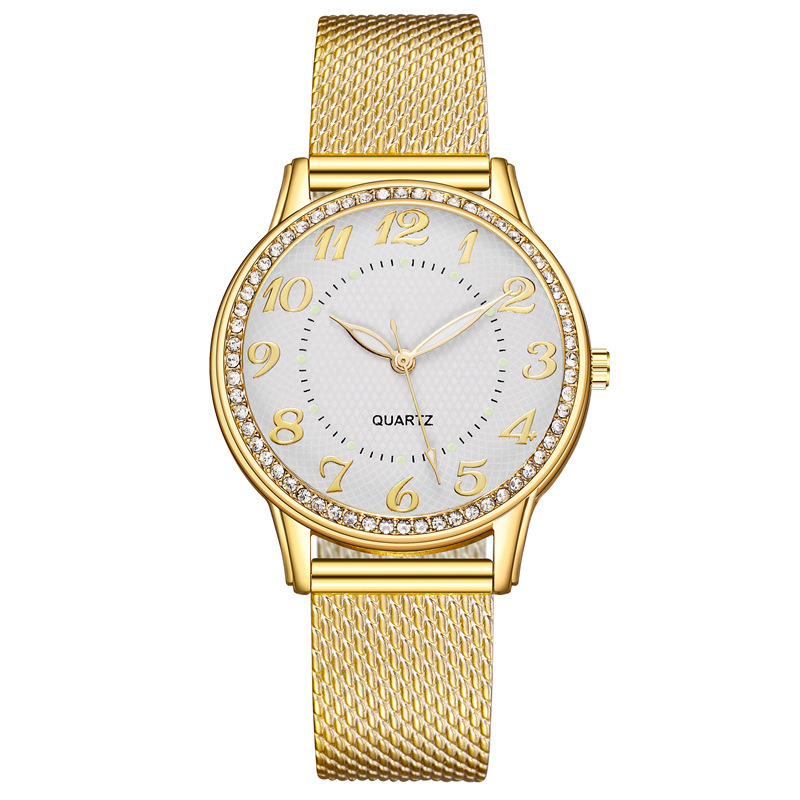 Glow Student Diamond Girl Rubber Mesh Belt Women's Quartz Watch Women Watches            es_voghion.com