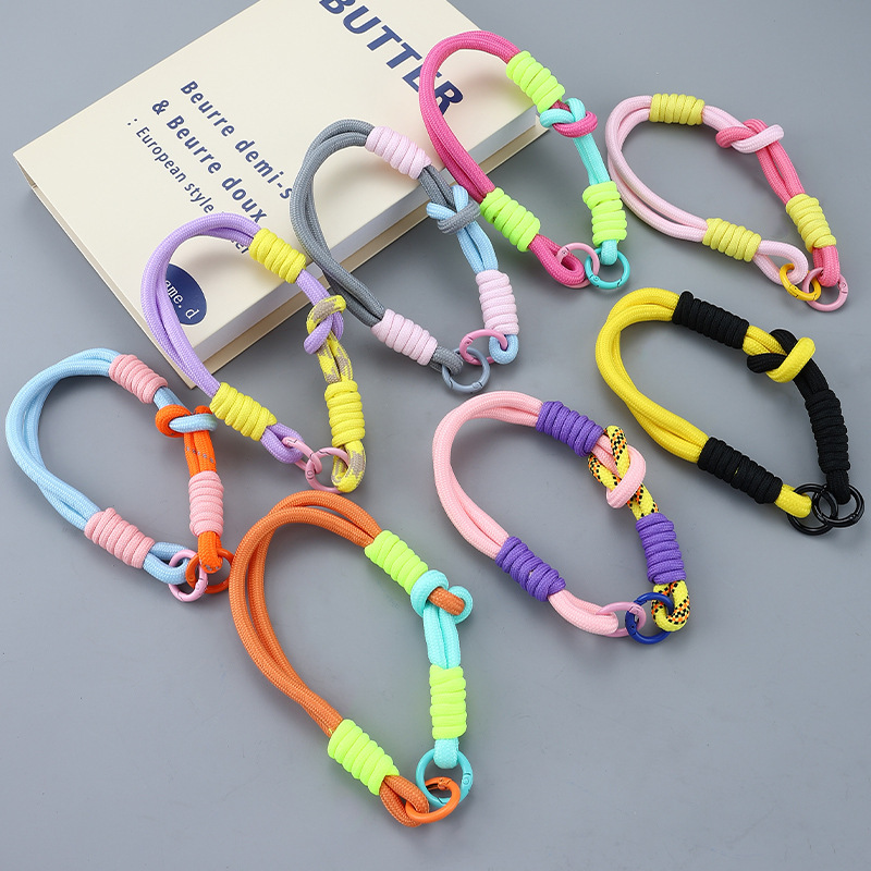 Colorful Double Buckle Knot Short Lanyard Mobile Phone Case New Style Portable Wrist Rope Keychain Accessories Decorative Rope Women's Fashionable