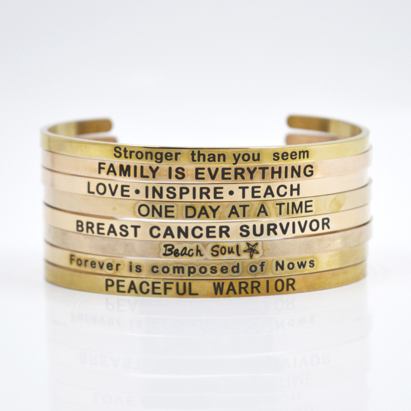 Daily Occasion Casual Simple Style Letter Stainless Steel Cuff Bracelets In Bulk