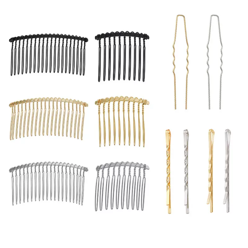 DIY手工材料10齿发梳配件20齿扭纹盘发插梳U型发簪一字夹新娘头饰