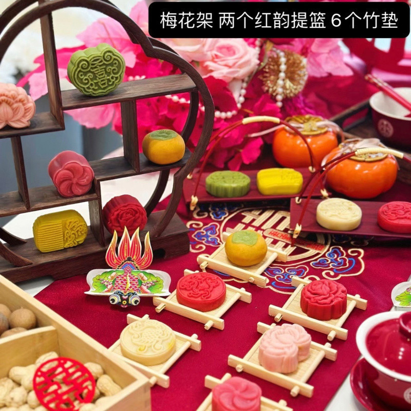 中式订婚布置甜品台糕点架订婚摆件梅花古架摆台摆盘点心甜展示架|undefined