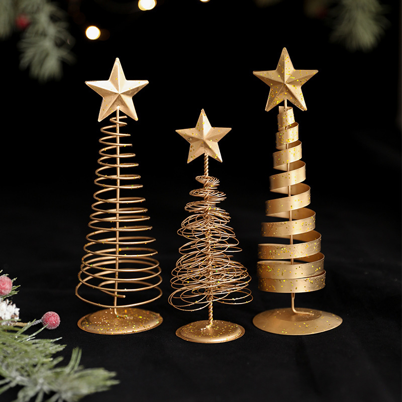 国境を越えた金色の鉄製クリスマスツリーの置物鉄製五芒星ミニ小型の豪華なデスクトップの装飾品|undefined