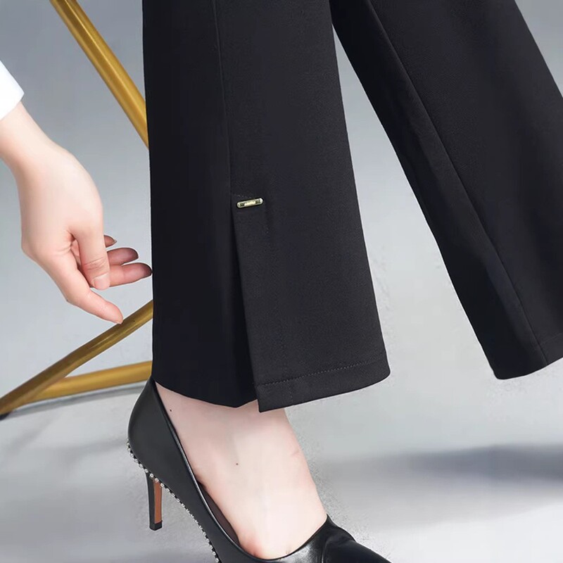 Black flared pants for women, 2026 summer new style, high-waisted, drapey, slimming, elegant straight-leg bell-bottom trousers