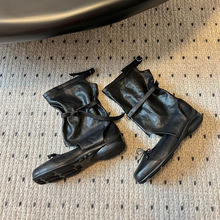 2024秋季芭蕾风凉靴圆头蝴蝶结单鞋镂空平底短靴褶皱中筒堆堆靴女