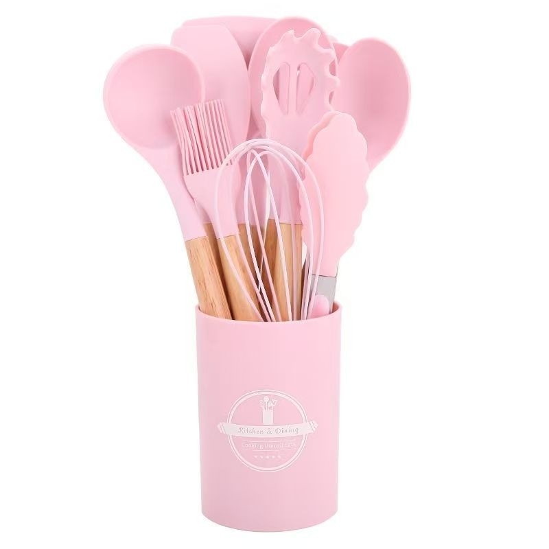 Comercio exterior venta caliente set de cocina de silicona 12 piezas set de silicona antiadherente set de barril de almacenamiento giratorio