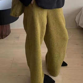 巨巨推荐！！高品质好货，保暖加绒裤直筒阔腿裤芥末绿羊羔毛卫裤