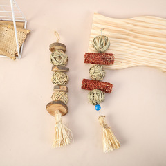 Pet Hamster Grass Weaving Ball Hanging String Hand-woven Grass Ball for Boredom Toys Rabbits and Dragon Rabbits Tooth Grinding Toys Pet Supplies