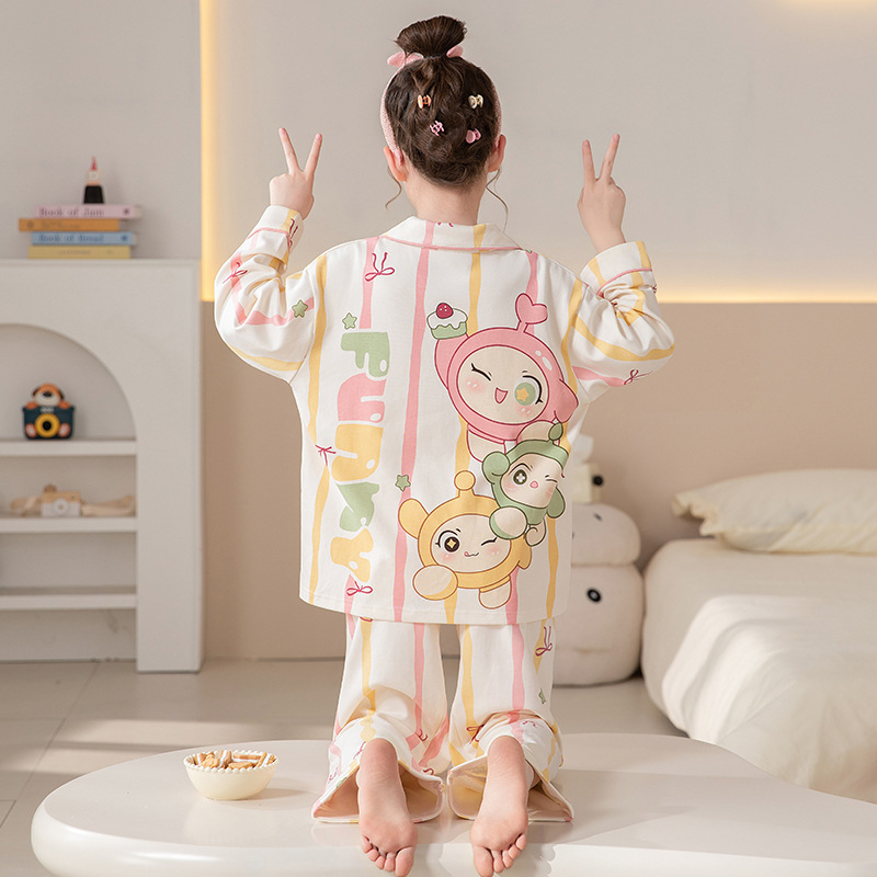 Pijamas de niñas 2025 nueva primavera y otoño algodón de manga larga delgada para niños ropa de casa para niños pequeños set