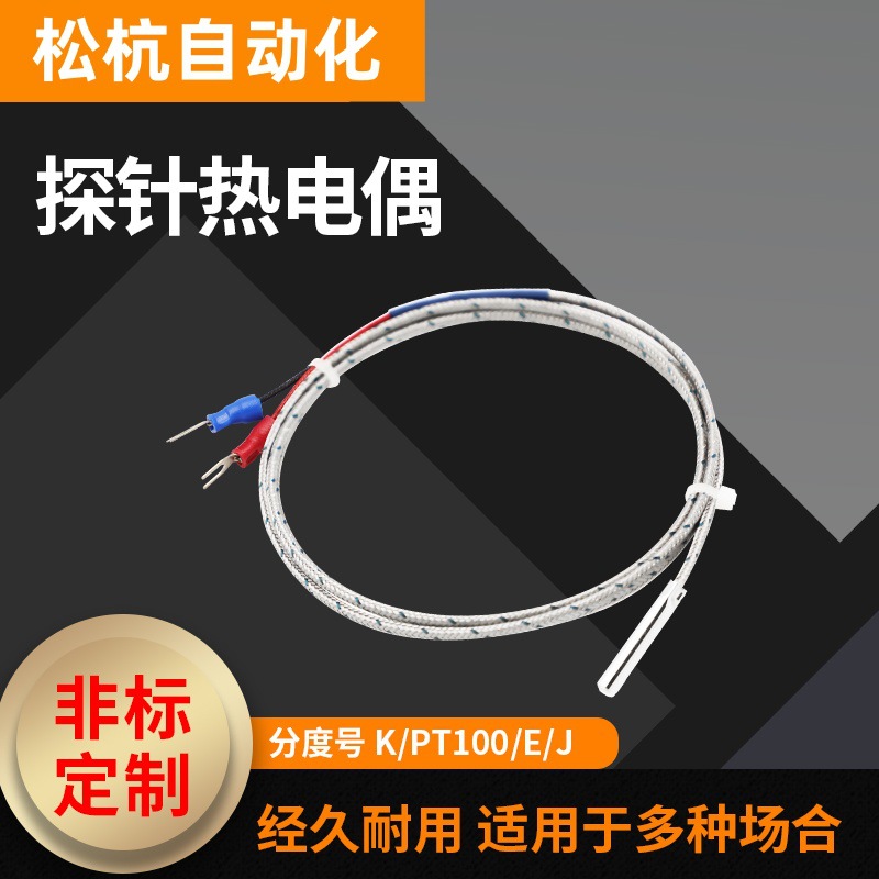 探针热电偶K型电热偶简易温度探头E型针式感温线PT100传感器测温
