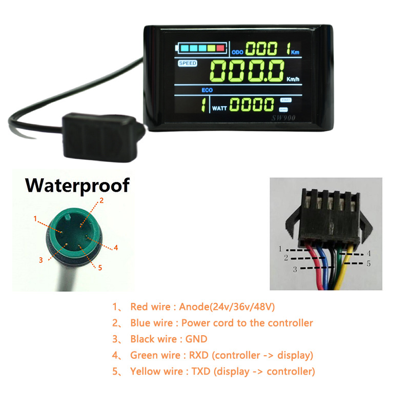 24V36V48V60V72Vsw900 Color Screen Electric Bicycle Scooter Lithium Battery USB Lcd Display