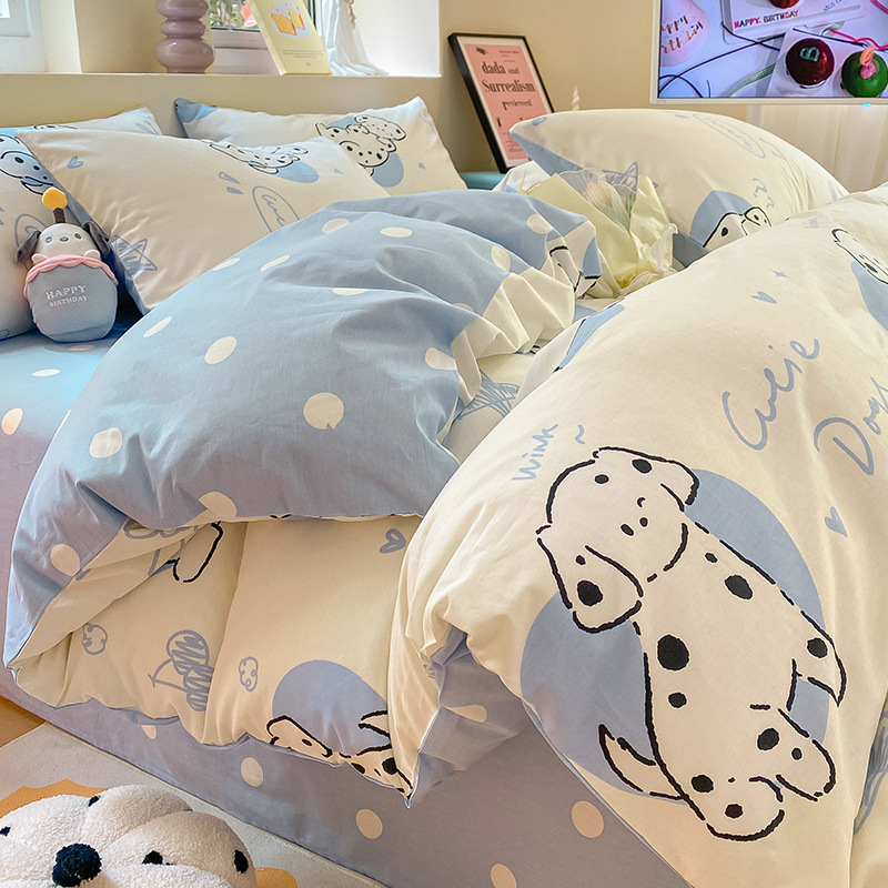 Cuatro piezas de algodón de dibujos animados 100 algodón 2023 nueva sábanas cubiertas dormitorio de estudiantes cama de tres piezas