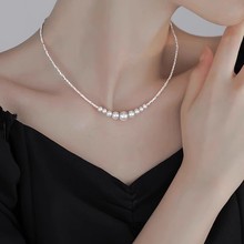 帝丰s999纯银施家珍珠碎银子项链女渐变微笑锁骨链爆款高级感颈链