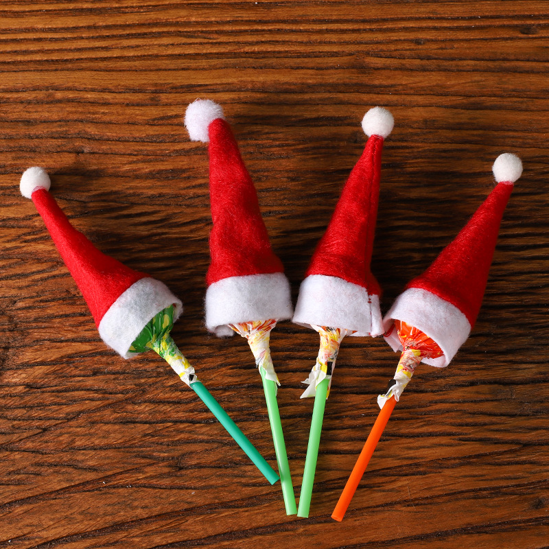 棒棒糖聖誕帽用品迷你聖誕帽小圍巾聖誕棒棒糖帽紅酒瓶蓋蘋果小帽