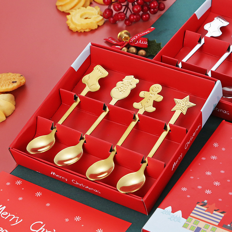 クロスボーダーステンレス製クリスマス食器スプーンクリエイティブコーヒー祭りギフトボックスかわいいセット漫画ジンジャー男スプーン|undefined