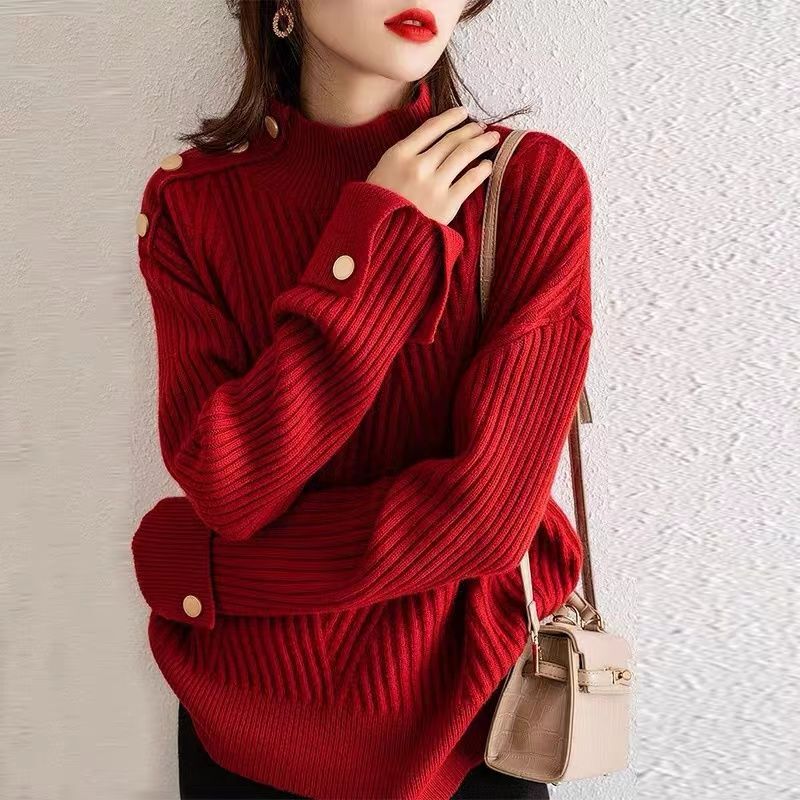 Red Sweater Autumn and Winter Niche Fashion Explosions Tide High-end Niche Chic New Year Gift Clothes plus size Women's Clothing