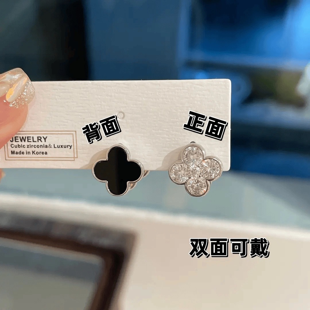 Double-sided design elegant earrings with zircon