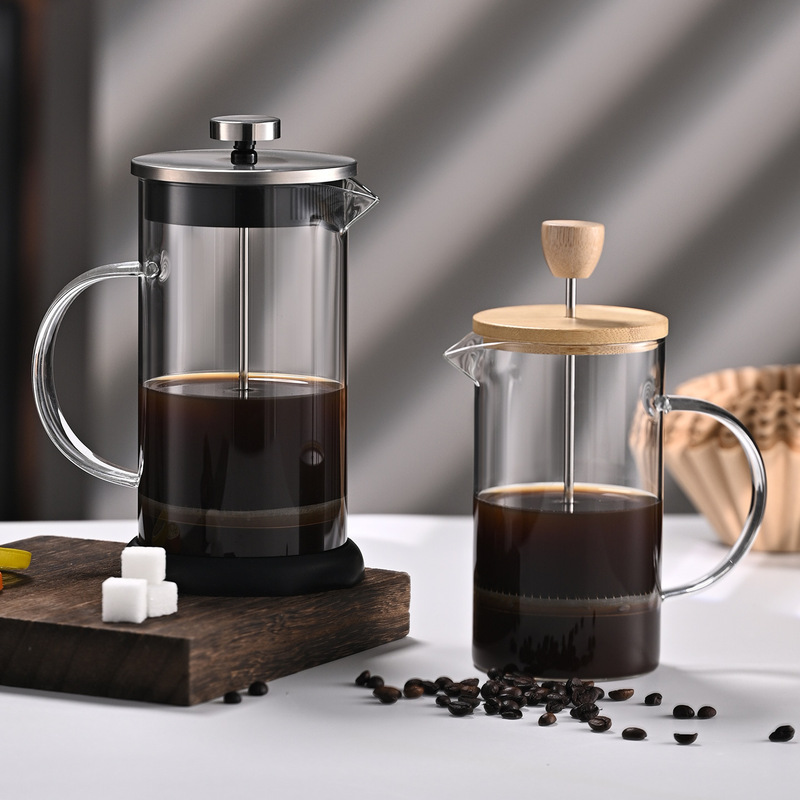 Glass French Press Pot, French Coffee Pot, Thickened Filter Press Pot, Hand-Brewed Coffee Equipment, Milk Frother, Tea Pot for Home Use