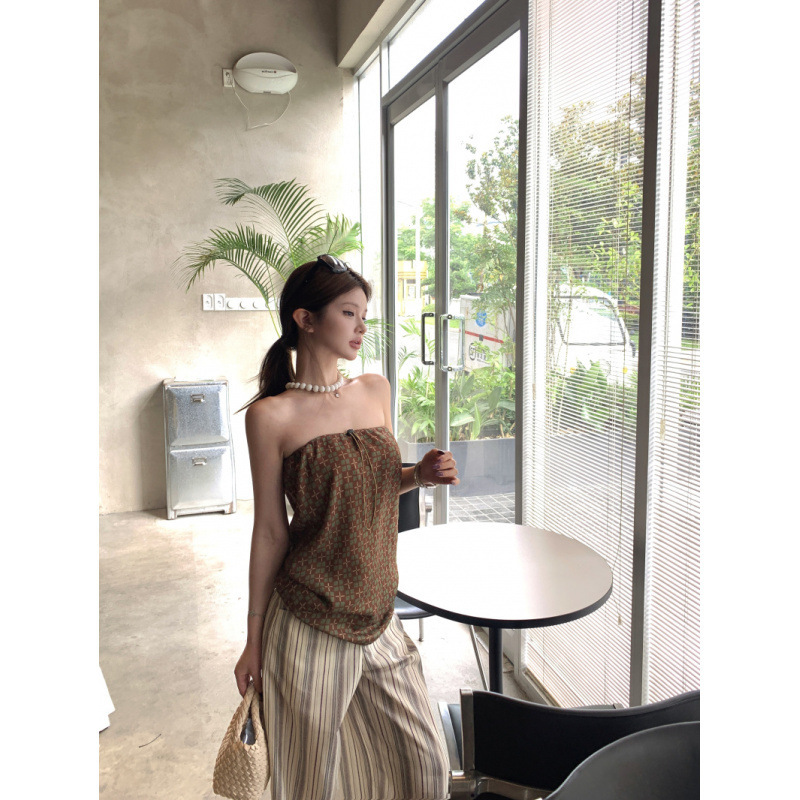 辣妹复古格子直筒半裙可多穿抹胸上衣+条纹长裤套装女|undefined