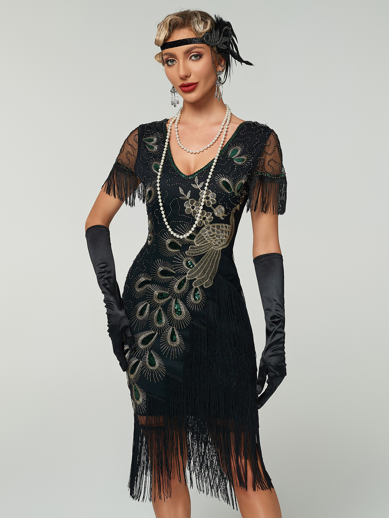 Vintage Sequin Tassel Dress 1920 Gatsby Style Beaded Prom Dance Party Toasting Women's Vintage Dress_ecoleips.com
