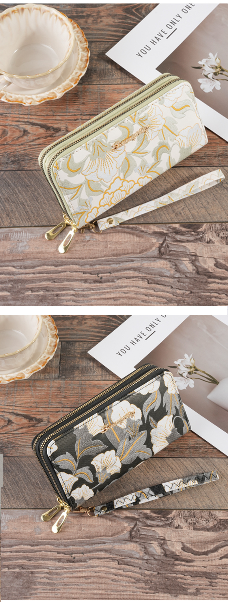 Flower Pattern Spring&Summer Season Women's Gender Elegant Style Women's Flower Pu Leather Zipper Long Wallets