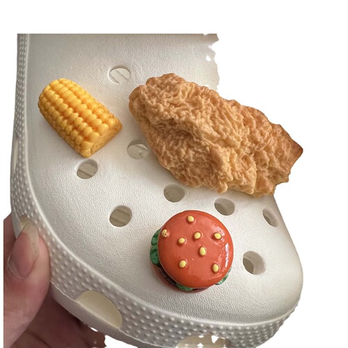French fries, fried chicken, holey shoes, flower shoes, fasteners, personalized, funny, 3D, cute, accessories, realistic, shoe decorations