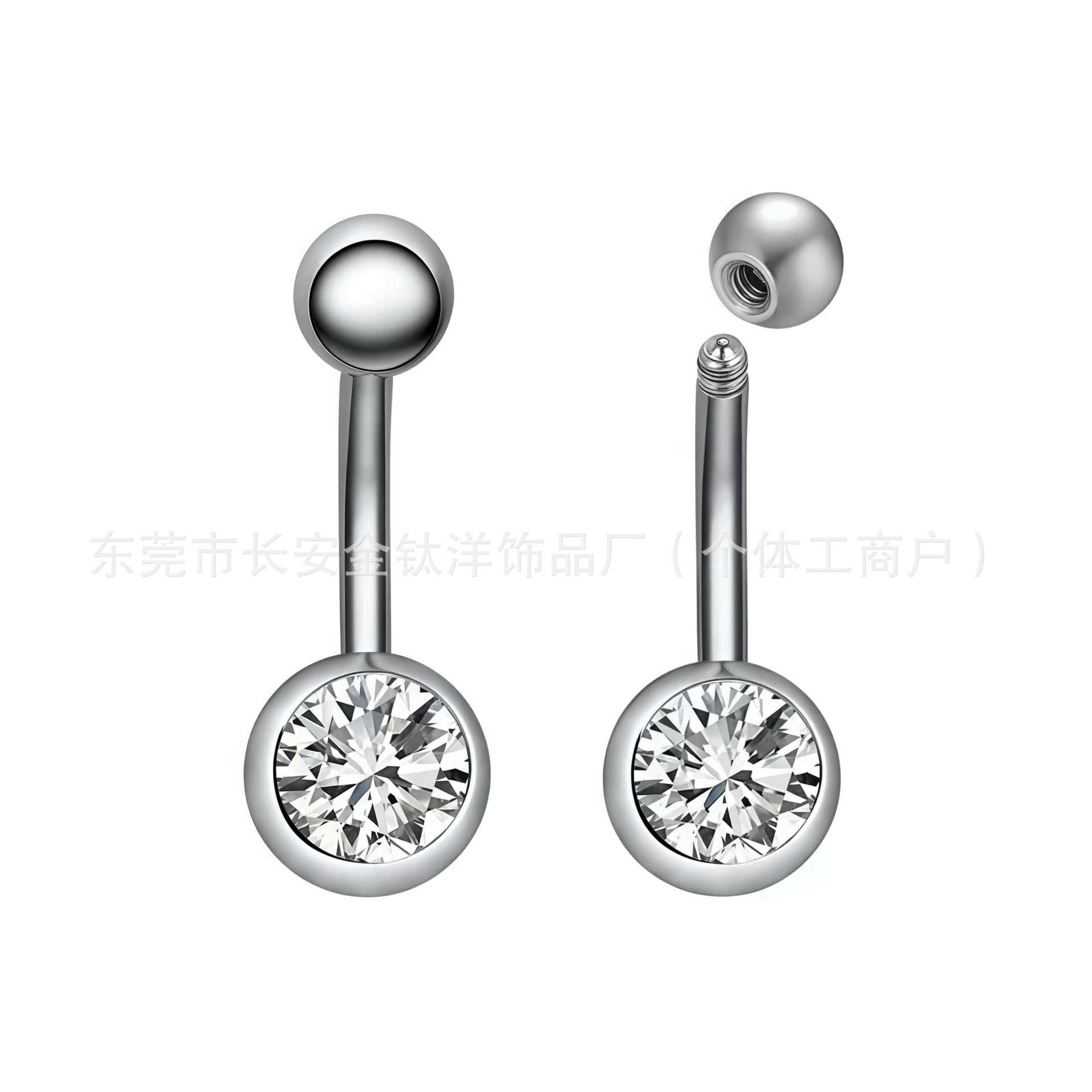 F136 Titanium External Thread Round Ball Single-Head Zircon Navel Ring - 1.6mm G23 Titanium Alloy Body Piercing Jewelry Belly Button Nail detail image 4