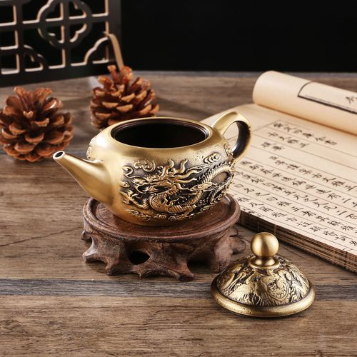 Pure brass dragon and phoenix auspiciousness wine pot copper ornament hundred blessings copper vat handicrafts restaurant wine pot decoration home copperware 