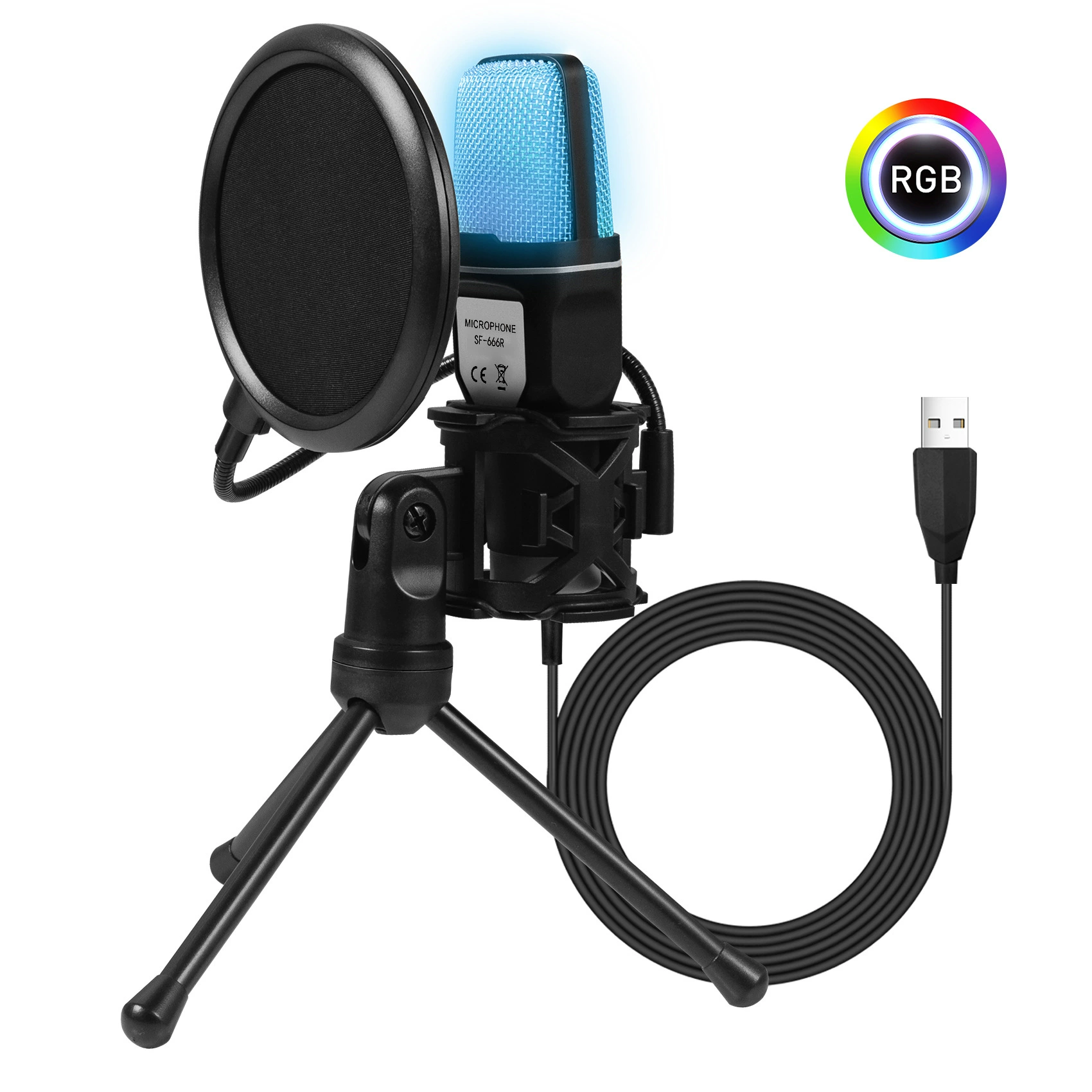 Конденсаторный микрофон SF-666 SF-666R X1S X1R X3R, RGB подсветка, USB и 3,5 мм, комплект штативов