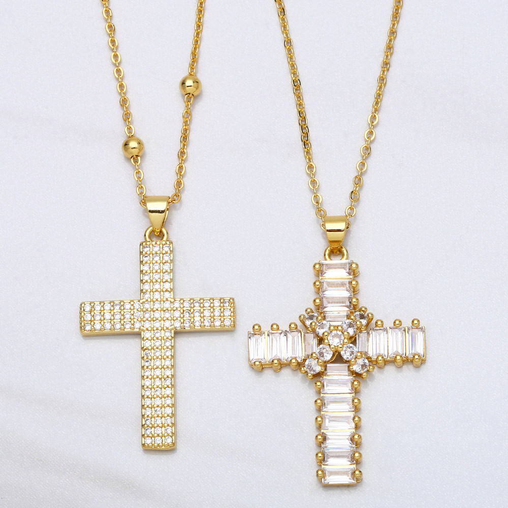 Hip-hop Full Diamond Cross Micro-inlaid Zircon Pendant Necklace Wholesale display picture 2