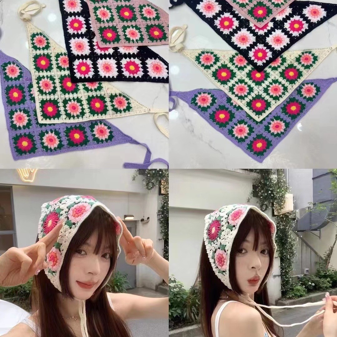 French retro-style lace headband triangular scarf for women, new autumn arrival, sweet and fashionable, literary knitting headband hair tie trend