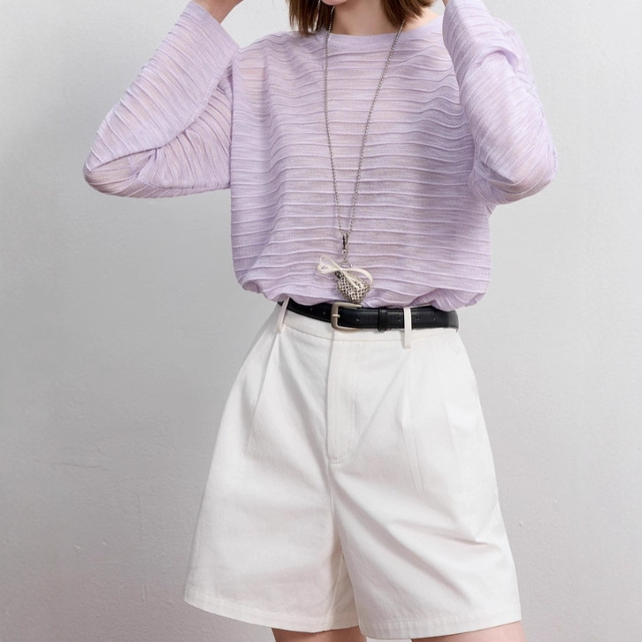 2025 New Autum Cut Out Blouse Stripesd Knitwear Knitwear Women's Sun Protection Light Top D403Nm407M00