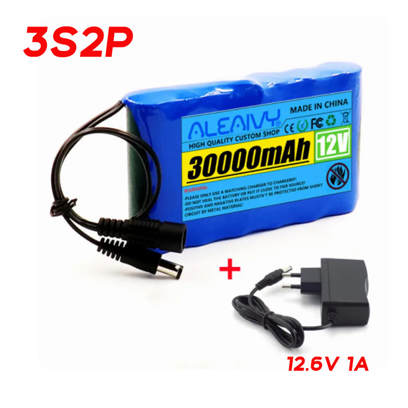 12V 30000mah Rechargeable Li-ion Battery Pack DC 3S2p CCTV Camera + 12.6V Charger