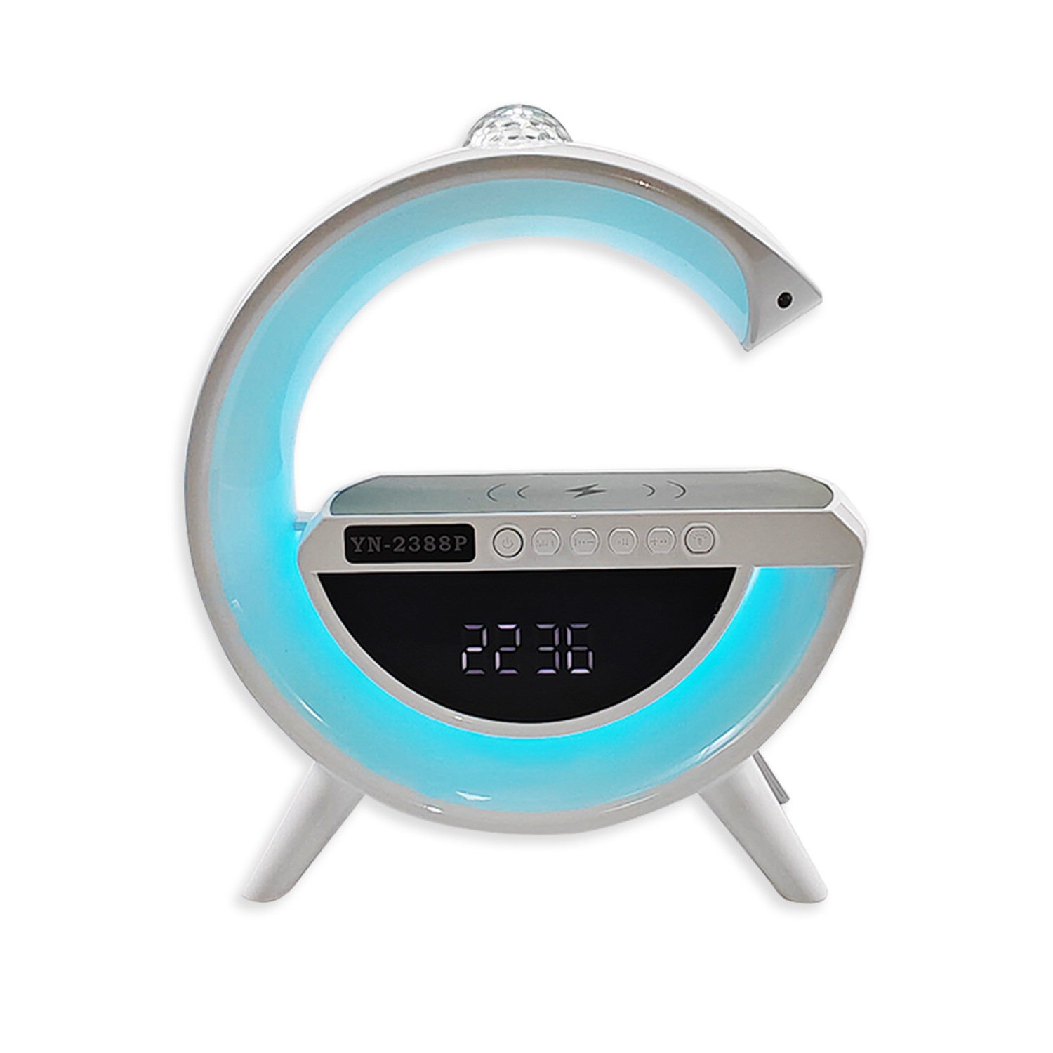 Lámpara de sonido Bluetooth, reloj de carga inalámbrica, pantalla de radio, música Bluetooth, luces de atmósfera coloridas para interiores