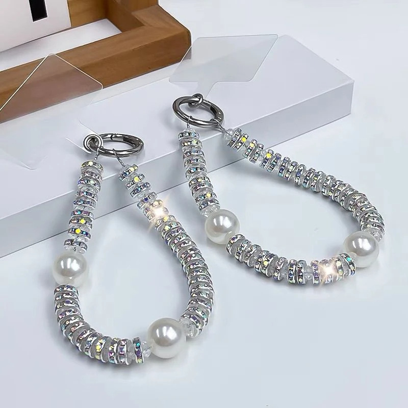 Cross-Border Foreign Trade Hot-Selling New Light Luxury Style Diamond-Encrusted Pearl Mobile Phone Chain Mobile Phone Pendant High-End Diamond Ring Lanyard