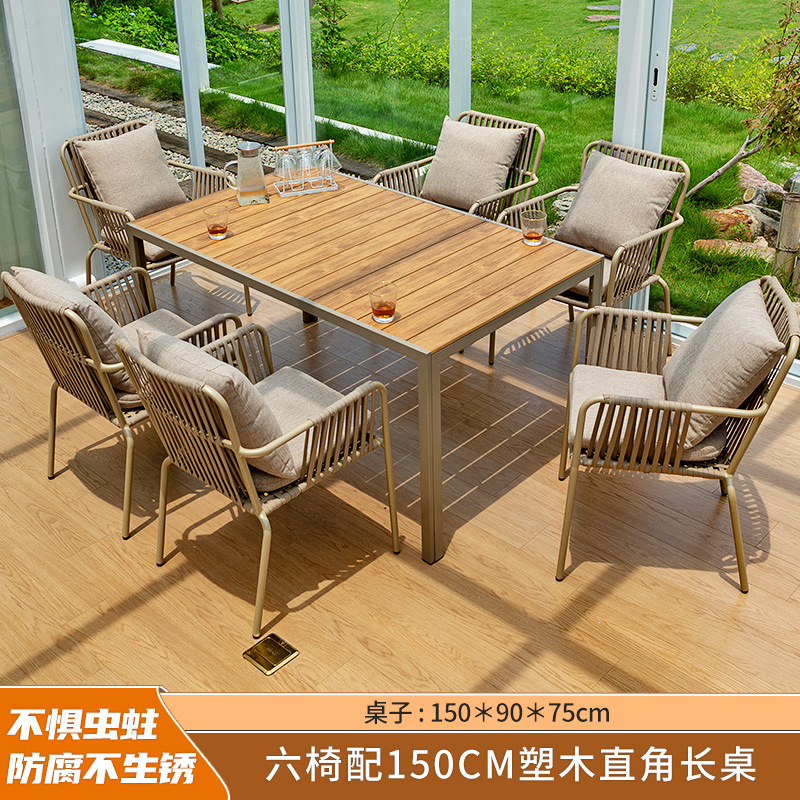 Al Aire Libre mesa y silla patio anticorrosión de madera jardín al aire libre cafetería al aire libre de madera de plástico tabla larga combinación fábrica de Ventas Directas