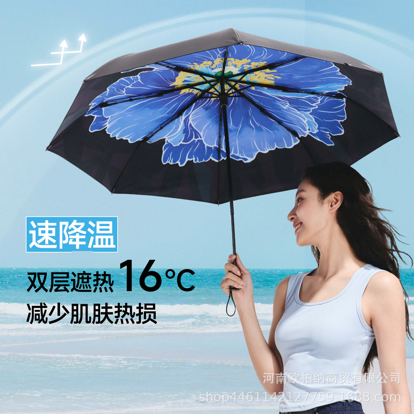 蕉下三折倍护黑胶防晒伞BM398大花防紫外线黑胶遮阳伞女护士节礼