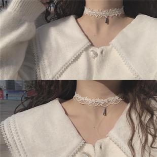 Super fairy white lace choker South Korea elegant soft girl Japanese collar sweet necklace clavicle chain necklace