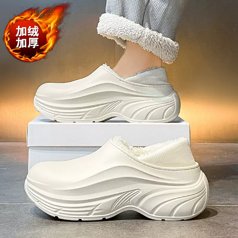 厨师棉拖鞋男款冬季后厨防水防滑防油工作鞋男士加绒加厚保暖棉鞋