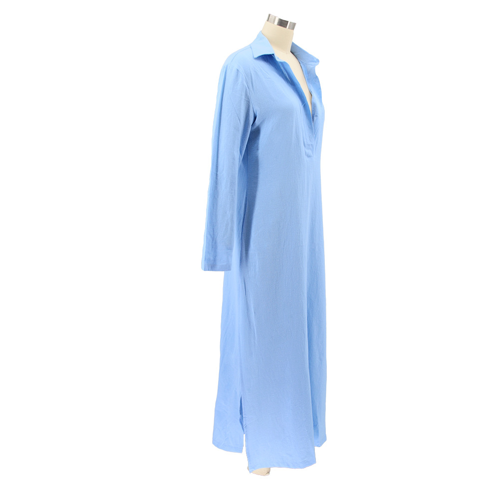 Fall Women Clothing Square Collar Dress French Cotton Linen Women Clothing Dress