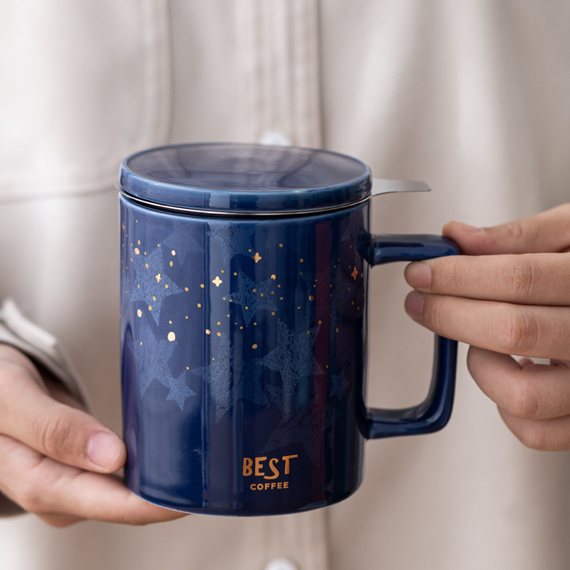 Taza de café de moda simple taza de tamaño grande con tapa de filtro caja de regalo impresa LOGO regalos publicitarios