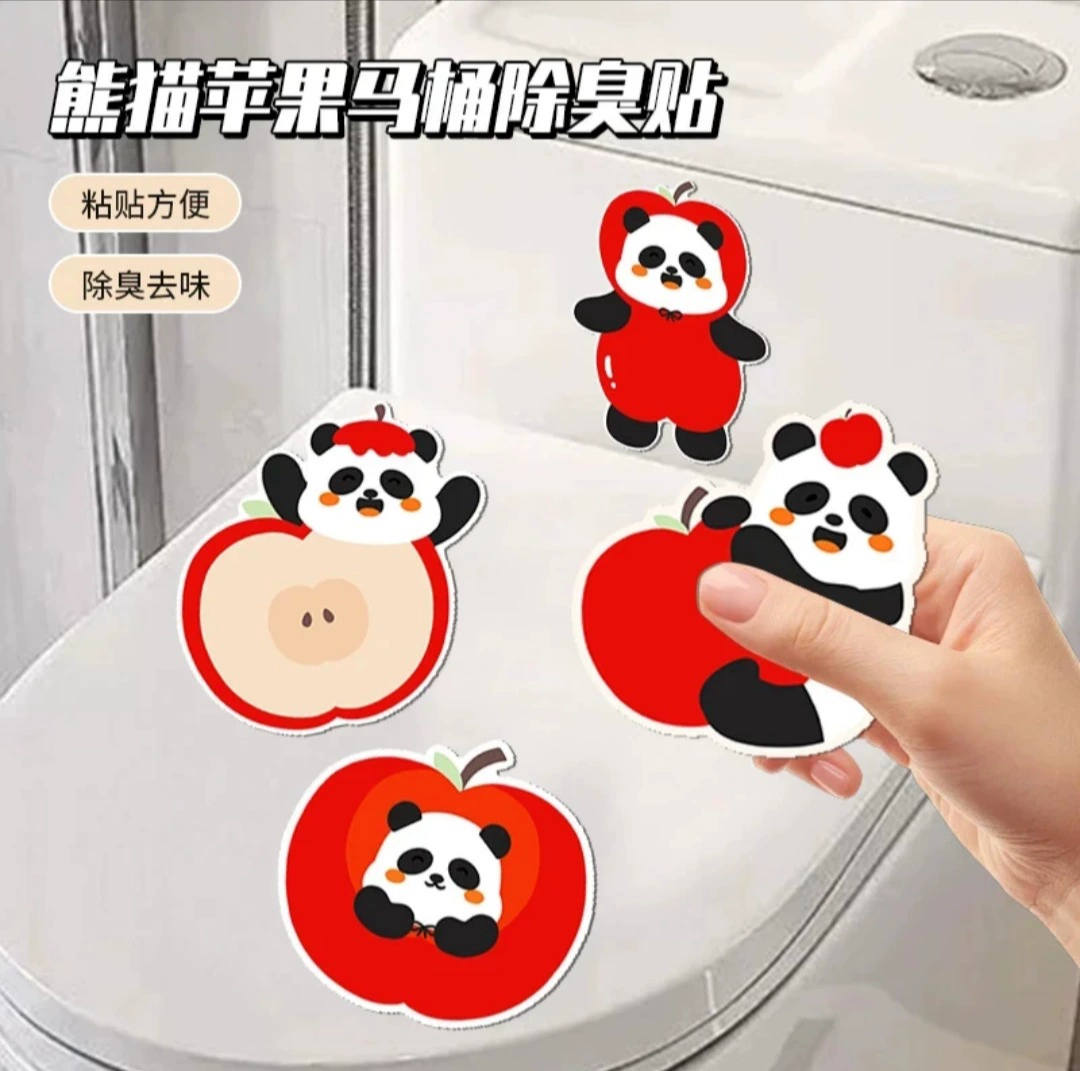 Наклейка на унитаз с изображением панды и яблока, дезодорирующая самоклеящаяся наклейка на унитаз, декоративная наклейка с рисунком для туалета и ванной комнаты, ароматическая наклейка