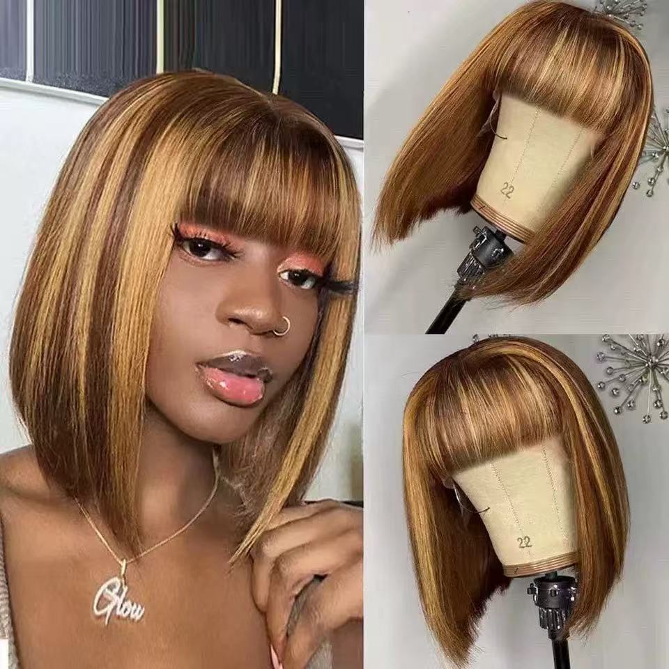 Fábrica directa europea y americana pelucas mujeres negras, cabello corto y recto BOBO fibra química pelucas de cabello completo una pieza de cabello image 13