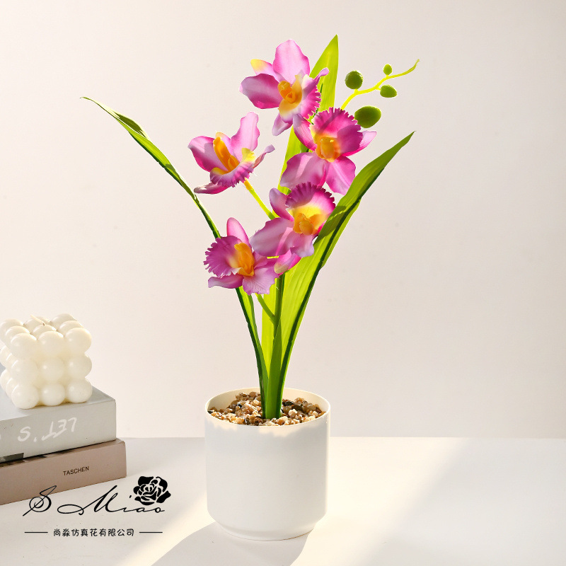 Flores falsas estilo pastoral Xiaozhen orchid bonsai flor de simulación de moda decoración creativa plantación verde artificial simulación maceta image 5