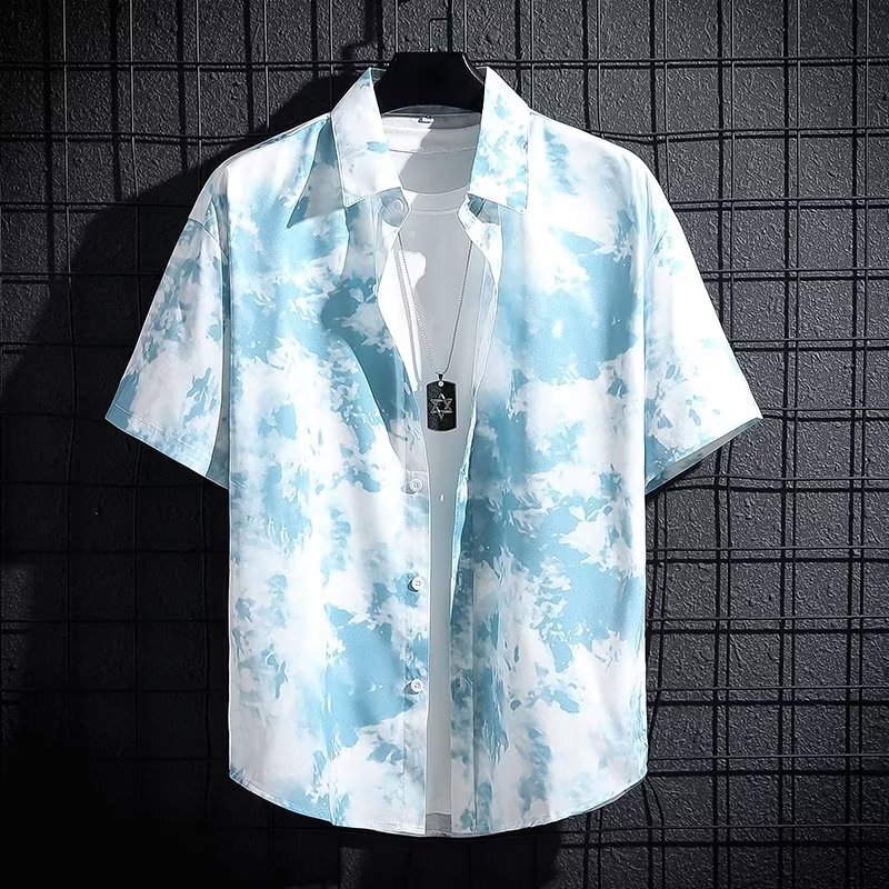 Hong Kong Style Loose Short-sleeved Floral Shirt Men's Hawaiian Thai Seaside Beach Shirt Japanese Style ins Ruffian Handsome Trendy Top
