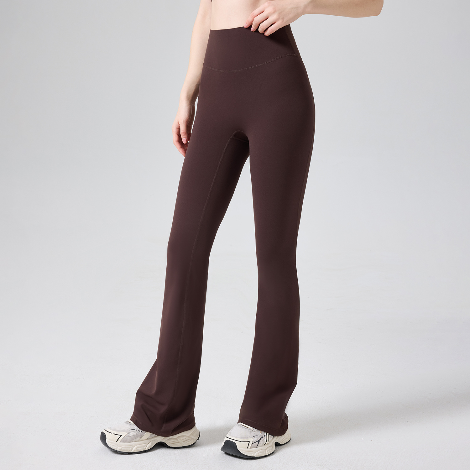 N66 clase Laica desnuda sensación de yoga pantalones de campana con etiqueta de suspensión de cintura alta caderas pantalones deportivos de gimnasio pantalones de piernas de melonía