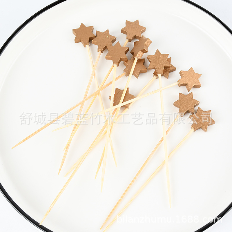 Hexagonal al por mayor marca de fruta creativa de bambú desechable restaurante supermercado prueba marca creativa de bambú