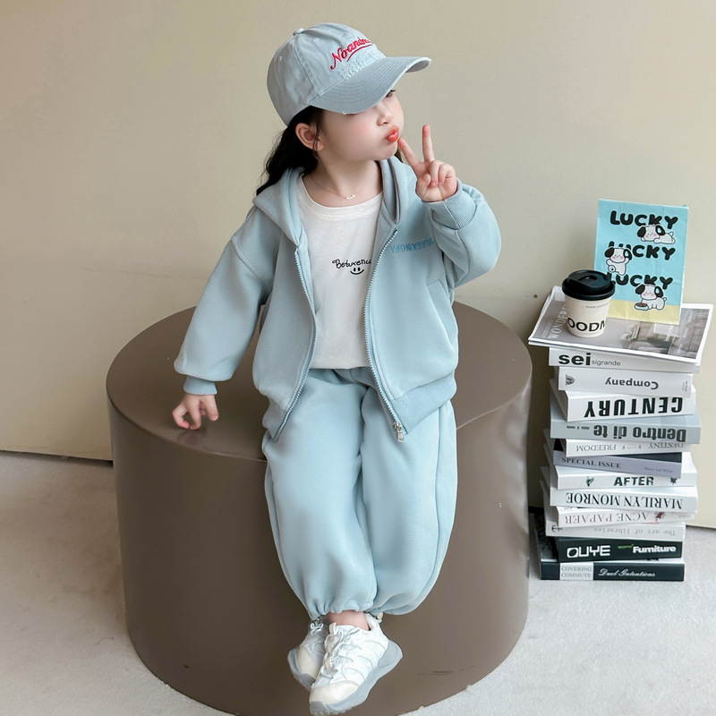 女童套装春秋款2025新款洋气儿童连帽外套秋装休闲卫裤宝宝衣服潮|undefined